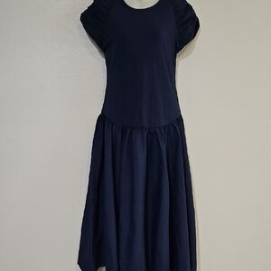 Free People | NWOT Women's Navy Afternoon Elegance Fitted Bodice Midi Dress  L